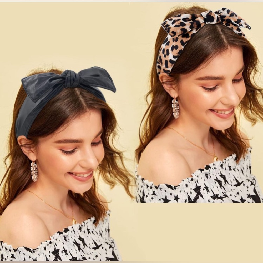 Leopard and Black Leather Bow Headbands - Picture 5 of 6
